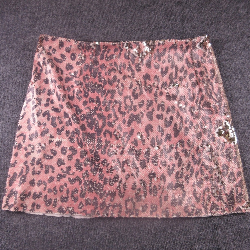 Free People Skirt Womens 2 Pink Cheetah Sequin Mini‎ Animal Print Sparkle Party